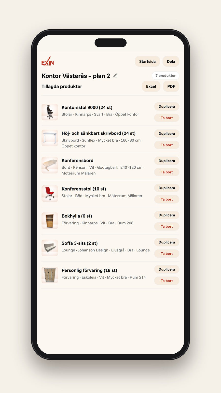 Exins inventeringsapp i mobilen