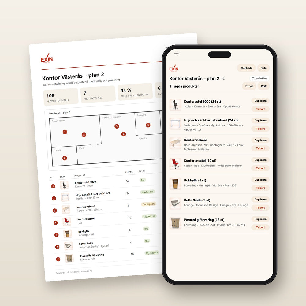 Exins inventeringsapp och inventeringsrapport med planritning