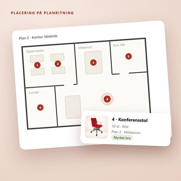 Möblernas placering markerad på planritning