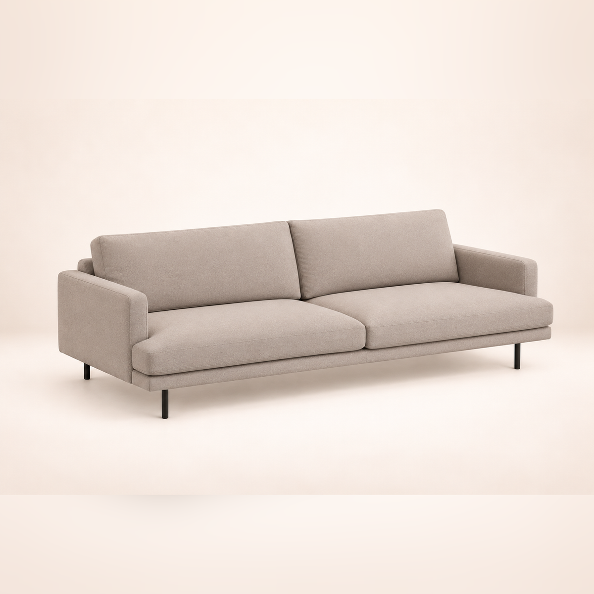 Soffa Ikea i grå och beige tyg med svarta metallben